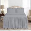 4 Piece Long Ruffle Sheet Set, 30" Inch Long Ruffle On Corner of The Flat Sheet, 18 Inch Deep Pocket, 100% Egyptian Cotton, 1000 TC, Queen Size, Solid Silver view 2