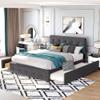 KLMM Modern Queen Size Upholstered Platform Bed with 2 Drawers and 1 Twin XL Trundle, Linen Fabric, Suitable for Teenagers, Adults, Bedrooms (Dark Gray@F~) view 1