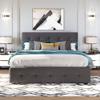KLMM Modern Queen Size Upholstered Platform Bed with 2 Drawers and 1 Twin XL Trundle, Linen Fabric, Suitable for Teenagers, Adults, Bedrooms (Dark Gray@F~) view 3