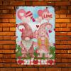Valentine's Day Gnome Couple Retro Aluminum Metal Signs Orange Red Buffalo Plaid Heart Balloon Metal Art Sign February 14th Valentine's Day Wall Art Decor Metal Sign for Bedroom 18x12in view 3