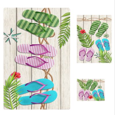 Summer Beach 3 Piece Bath Towels Set, Farmhouse Wooden Aqua Pink Teal Slippers Soft & Absorbent Towel for Bathroom, Hotel (1 Bath Towel 30x60, 1 Hand Towel 16x28, 1 Washcloth 13x13)
