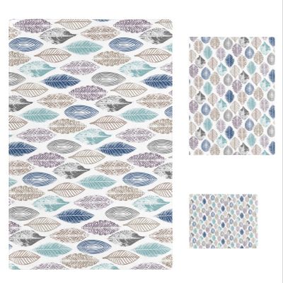 Blue Beige Teal Tropical Leaves 3 Piece Bath Towels Set, Modern Abstract Art Aesthetics Soft & Absorbent Towel for Bathroom, Hotel (1 Bath Towel 30x60, 1 Hand Towel 16x28, 1 Washcloth 13x13)