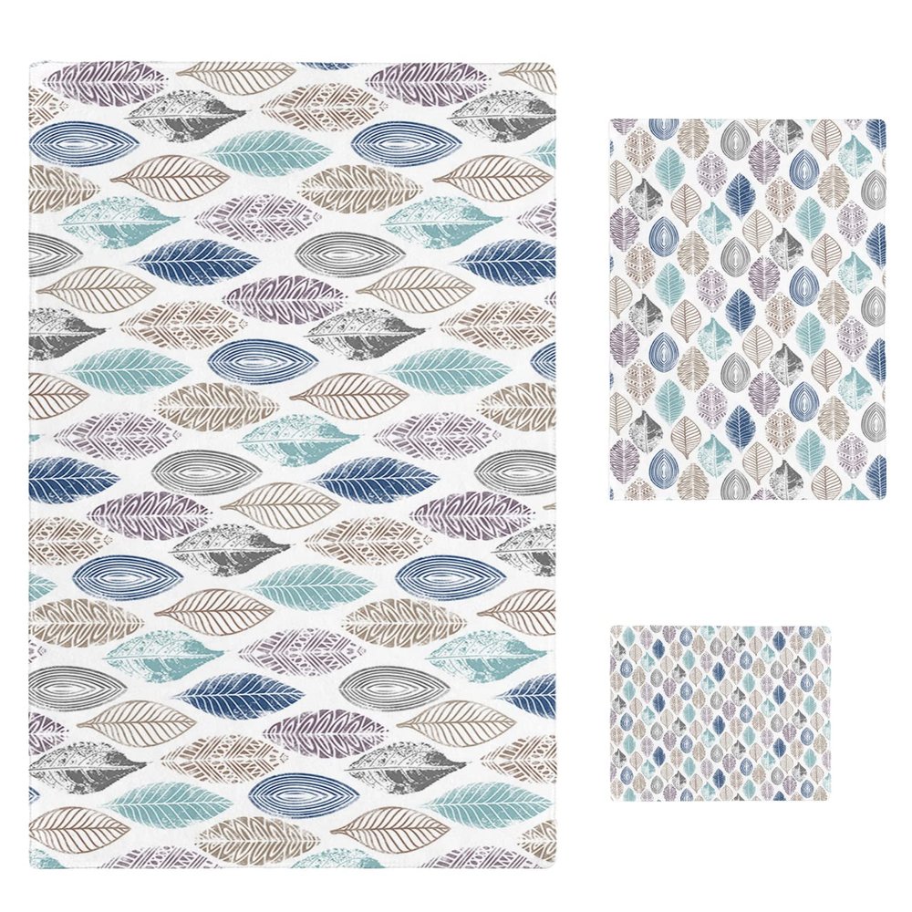 Blue Beige Teal Tropical Leaves 3 Piece Bath Towels Set, Modern Abstract Art Aesthetics Soft & Absorbent Towel for Bathroom, Hotel (1 Bath Towel 30x60, 1 Hand Towel 16x28, 1 Washcloth 13x13)