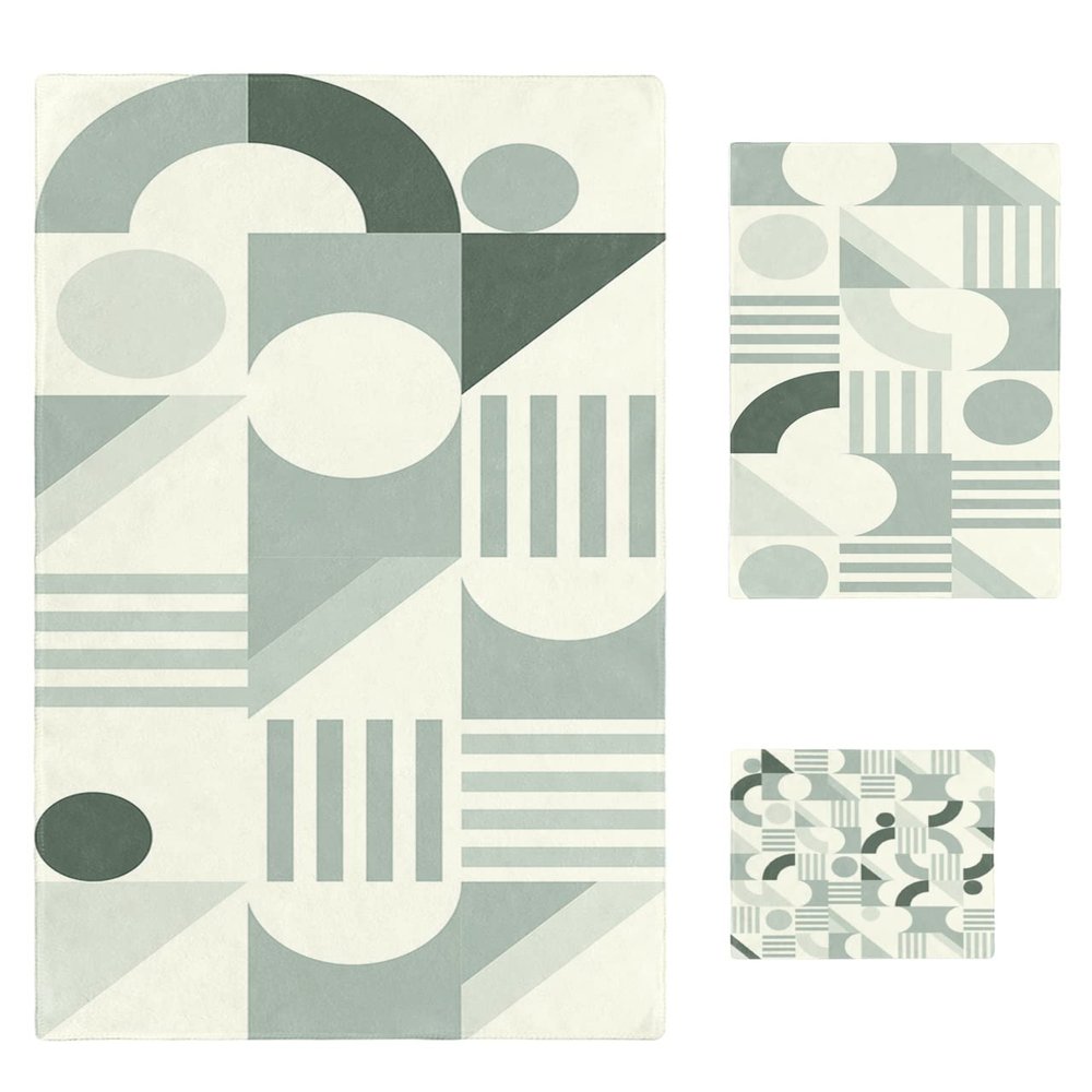 Teal Geometric 3 Piece Bath Towels Set, Modern Teal Striped Abstract Art Aesthetics Soft & Absorbent Towel for Bathroom, Hotel (1 Bath Towel 30x60, 1 Hand Towel 16x28, 1 Washcloth 13x13)