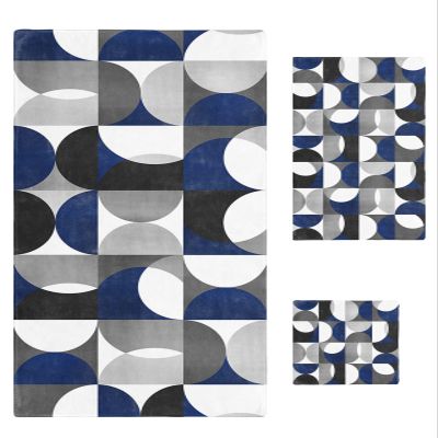 Navy Blue Grey 3 Piece Bath Towels Set, Middle Century Modern Geometric Abstract Art Soft & Absorbent Towel for Bathroom, Hotel (1 Bath Towel 30x60, 1 Hand Towel 16x28, 1 Washcloth 13x13)