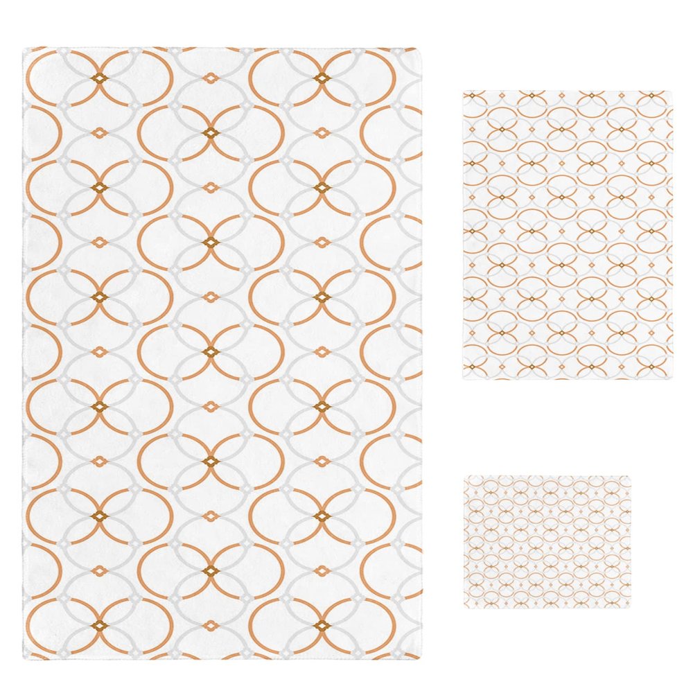 Beige White Circular Geometric 3 Piece Bath Towels Set, Modern Abstract Art Soft & Absorbent Towel for Bathroom, Hotel (1 Bath Towel 30x60, 1 Hand Towel 16x28, 1 Washcloth 13x13)