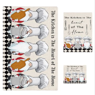 Farmhouse Chef Gnomes 3 Piece Bath Towels Set, Delicacy Black White Checkered Soft & Absorbent Towel for Bathroom, Hotel (1 Bath Towel 30x60, 1 Hand Towel 16x28, 1 Washcloth 13x13)