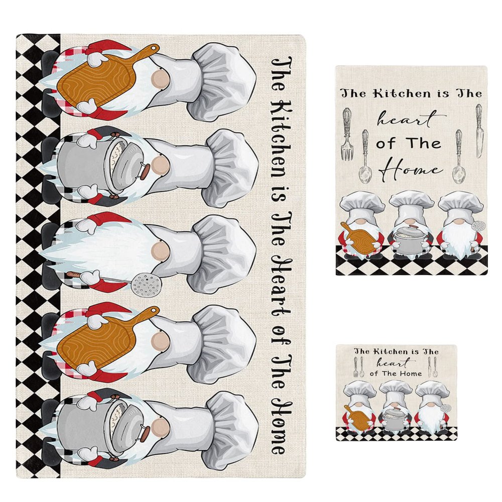 Farmhouse Chef Gnomes 3 Piece Bath Towels Set, Delicacy Black White Checkered Soft & Absorbent Towel for Bathroom, Hotel (1 Bath Towel 30x60, 1 Hand Towel 16x28, 1 Washcloth 13x13)