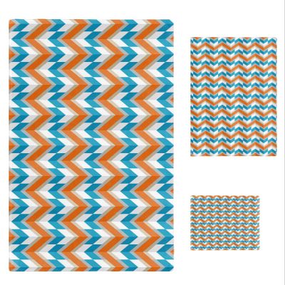Orange Geometric 3 Piece Bath Towels Set, Modern Blue White Striped Abstract Art Aesthetics Soft & Absorbent Towel for Bathroom, (1 Bath Towel 30x60, 1 Hand Towel 16x28, 1 Washcloth 13x13)