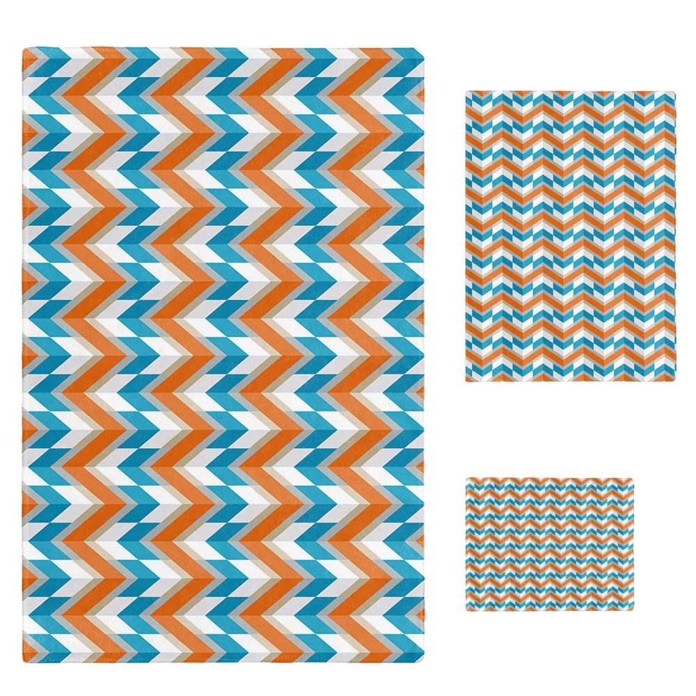 Orange Geometric 3 Piece Bath Towels Set, Modern Blue White Striped Abstract Art Aesthetics Soft & Absorbent Towel for Bathroom, (1 Bath Towel 30x60, 1 Hand Towel 16x28, 1 Washcloth 13x13)