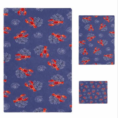 Anzona Red Marine Life 3 Piece Bath Towels Set, Crawfish with Coral Vintage Purple Soft & Absorbent Towel for Bathroom, Hotel (1 Bath Towel 30x60, 1 Hand Towel 16x28, 1 Washcloth 13x13)