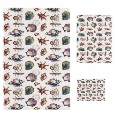 Anzona Summer Beach 3 Piece Bath Towels Set, Black Ocean Coastal Conch Shell Starfish Soft & Absorbent Towel for Bathroom, Hotel (1 Bath Towel 30x60, 1 Hand Towel 16x28, 1 Washcloth 13x13)