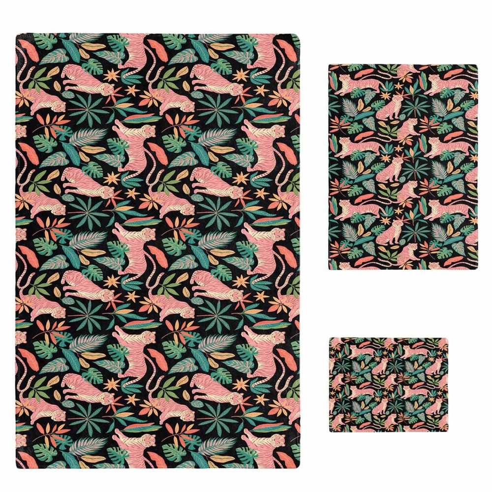 Anzona Pink Lion 3 Piece Bath Towels Set, Teal Orange Tropical Forest Palm Leaves Botanical Soft & Absorbent Towel for Bathroom, Hotel (1 Bath Towel 30x60, 1 Hand Towel 16x28, 1 Washcloth 13x13)