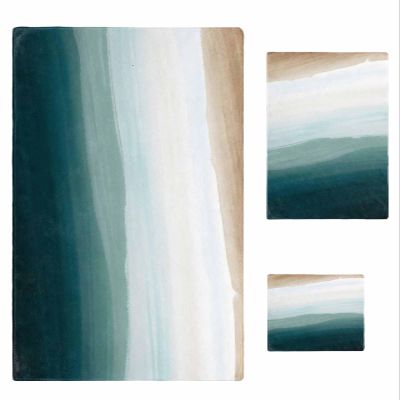 Anzona Brown White Teal Ombre 3 Piece Bath Towels Set, Watercolor Summer Beach Coastal Ocean Soft & Absorbent Towel for Bathroom, Hotel (1 Bath Towel 30x60, 1 Hand Towel 16x28, 1 Washcloth 13x13)
