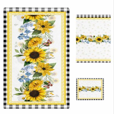 Anzona Farmhouse Sunflowers 3 Piece Bath Towels Set, Black Plaid Colorful Spring Floral Soft & Absorbent Towel for Bathroom, Hotel (1 Bath Towel 30x60, 1 Hand Towel 16x28, 1 Washcloth 13x13)