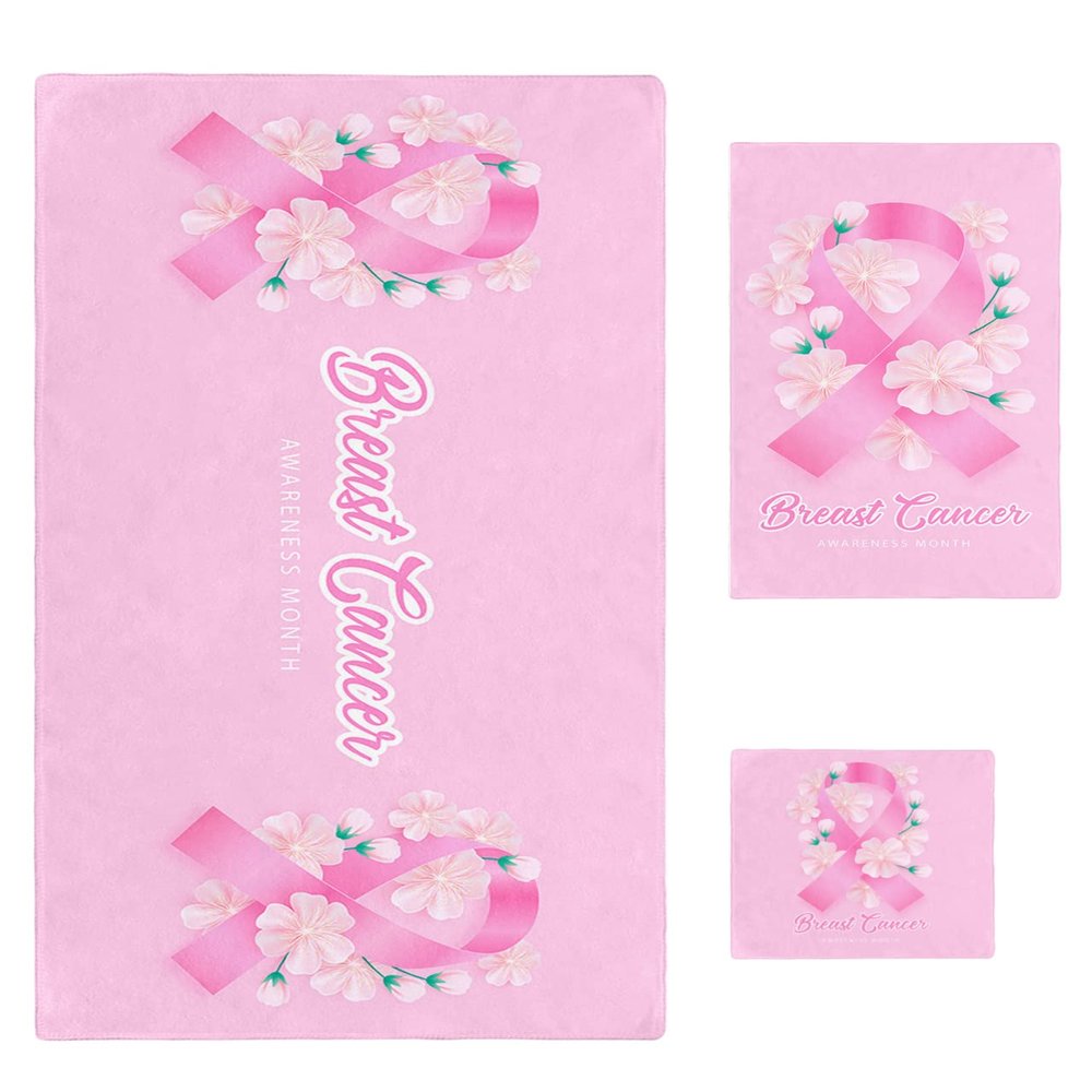 Breast Cancer Awareness Month 3 Piece Bath Towels Set, Pink Floral Botanical String Soft & Absorbent Towel for Bathroom, Hotel (1 Bath Towel 30x60, 1 Hand Towel 16x28, 1 Washcloth 13x13)
