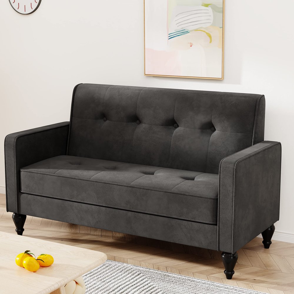 ALISH Small Sofa Couch, Upholstered Loveseat Sofa Armed Love Seat couches ButtonTufed Small Couches for Small Spaces Two-Seater Loveseats for Living Room, Bedroom, Gray
