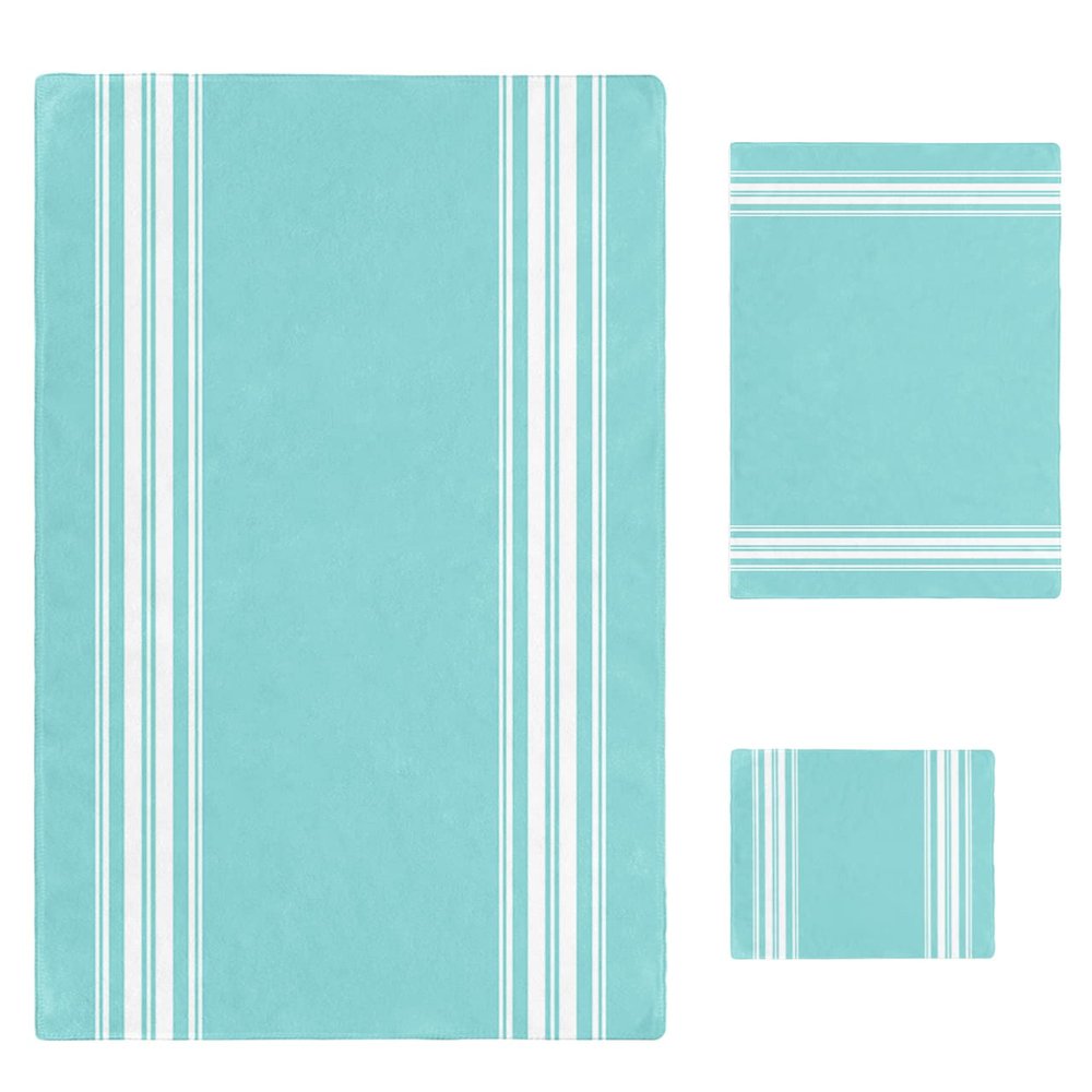 Aqua Striped 3 Piece Bath Towels Set, Luxurious White Stripes Modern Abstract Art Soft & Absorbent Towel for Bathroom, Hotel (1 Bath Towel 30x60, 1 Hand Towel 16x28, 1 Washcloth 13x13)