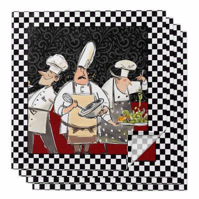 Kewadony Dinner Cloth Napkins Set of 4, Kitchen Chef Washable Cocktail Cloth Napkins 20 x 20 Inch, Good Food Black White Checkered Red Retro Reusable Table Napkins for Wedding Holiday Party