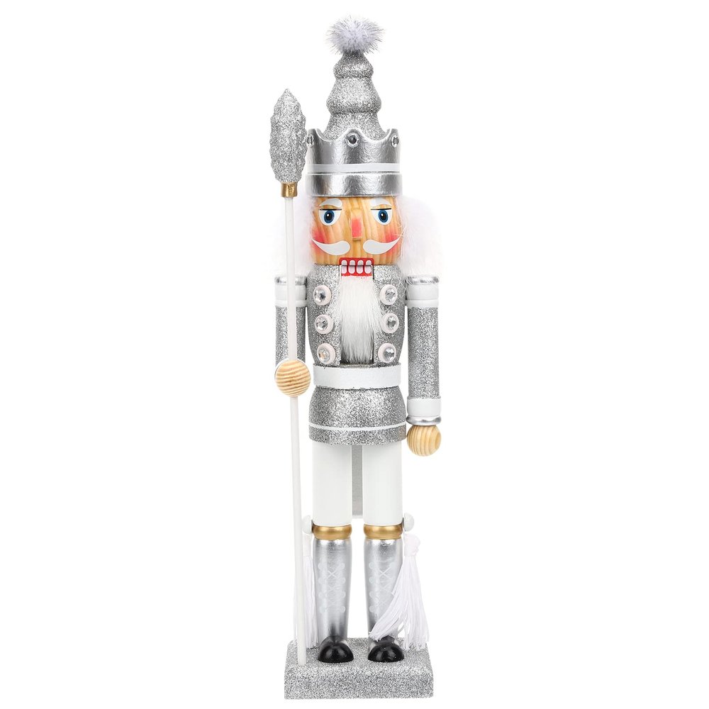 LUOZZY Wooden Christmas Nutcracker Figure Xmas Nutcracker Soldier Home Desktop Decor, Sliver