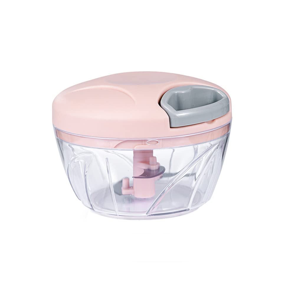 Manual Food Processor Pull Chop Chopper Portable Hand-Pulled String Vegetable Garlic Onion Mincer with Cord Mechanism Pink