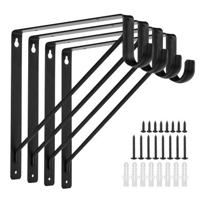 AYAYGD 4PCS Heavy Duty Black Closet Rod Brackets 11 x 11 Inch,1-3/8Inch Diameter Shelf and Rod Bracket Holder for Home and Closet Decor, Wall Mount Closet Pole Supports Bracket Hook with Screws