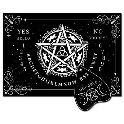 CREATCABIN Pentagram Pendulum Board Wooden Talking Boards with Planchette Black Dowsing Divination Wood Spirit Board Kit Moon Triple Hunt Metaphysical Message for Wicca Pagan 11.8X 8.3 Inch