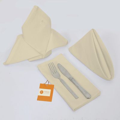 TARAN LIVING Cotton Napkins Ultra Soft Durable Washable Mitered Corner Table Dinner Napkins Set Perfect for Gift Reusable Cotton Cloth Solid Napkin Set Best Gifting - Set of 12,18x18 Inch - Beige