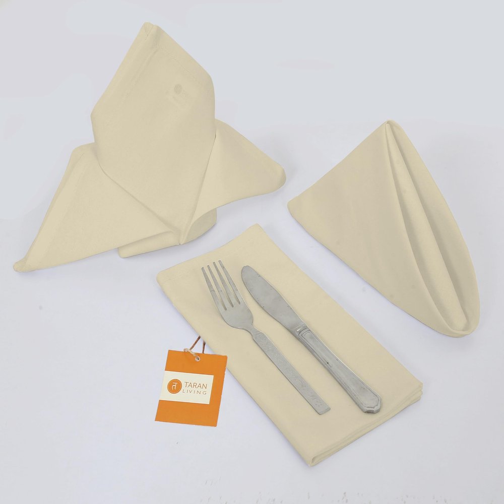 TARAN LIVING Cotton Napkins Ultra Soft Durable Washable Mitered Corner Table Dinner Napkins Set Perfect for Gift Reusable Cotton Cloth Solid Napkin Set Best Gifting - Set of 12,18x18 Inch - Beige