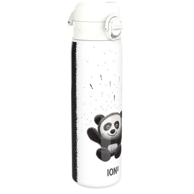 Ion8 Steel Water Bottle, 600 ml/20 oz, Leak Proof, Easy to Open, Secure Lock, Dishwasher Safe, Flip Cover, Fits Cup Holders, Carry Handle, Durable, Scratch Resistant, Raised Print, Peeking Panda