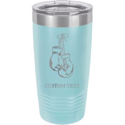 20-Ounce Vacuum Insulated Stainless Steel Tumbler Customized Double-Walled Laser Engraved Coffee Blue Mug, Boxing Gloves, Personalized