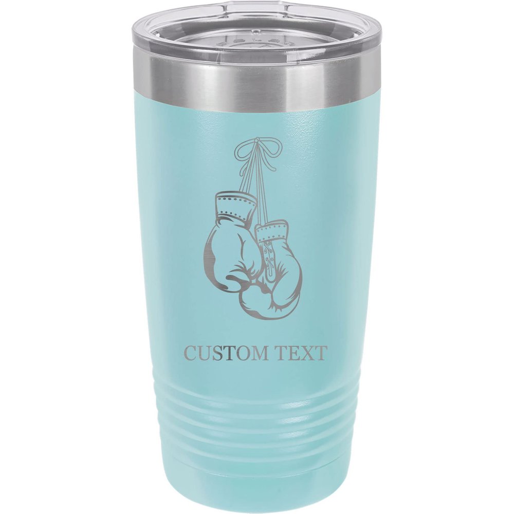 20-Ounce Vacuum Insulated Stainless Steel Tumbler Customized Double-Walled Laser Engraved Coffee Blue Mug, Boxing Gloves, Personalized