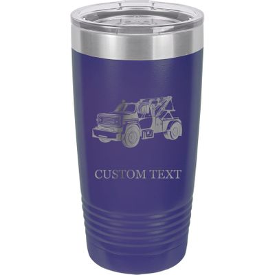 20-Ounce Vacuum Insulated Stainless Steel Tumbler Customized Double-Walled Laser Engraved White Coffee Mug, Tow Truck, Personalized