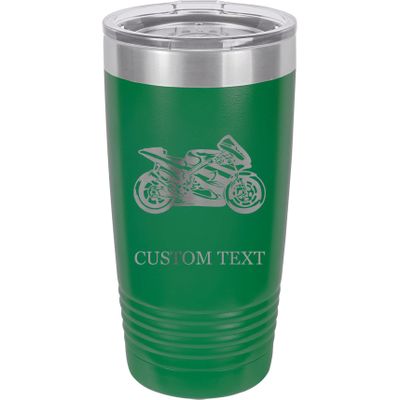 20-Ounce Vacuum Insulated Stainless Steel Tumbler Customized Double-Walled Laser Engraved Coffee Black Mug, Motorcycling, Personalized
