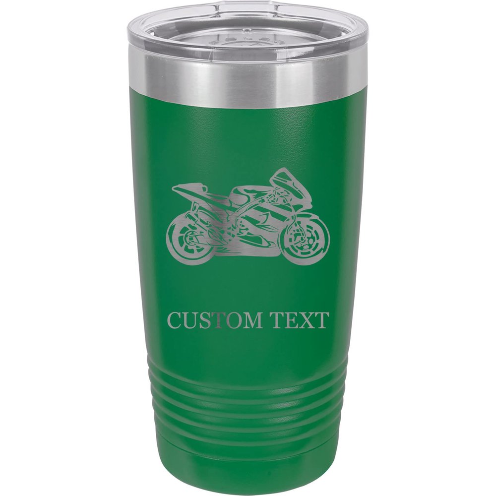 20-Ounce Vacuum Insulated Stainless Steel Tumbler Customized Double-Walled Laser Engraved Coffee Black Mug, Motorcycling, Personalized