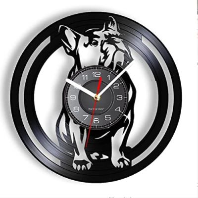 12 Inch Wall Clock French Bulldog Dog Breed Vinyl Record Wall Clock Animal Frenchie Pet Dog Puppy Bulldog Lover New Year Gift Living Room Decor