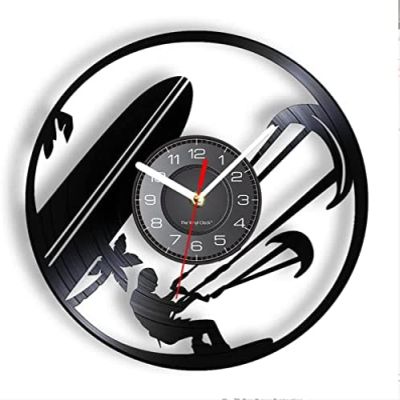 12 Inch Wall Clock Kite Surfing Wall Clock Water Sports Home Decor Wall Watch Vintage Vinyl Record Clock Kite Boarding Art Kite Surfer Riders Gift