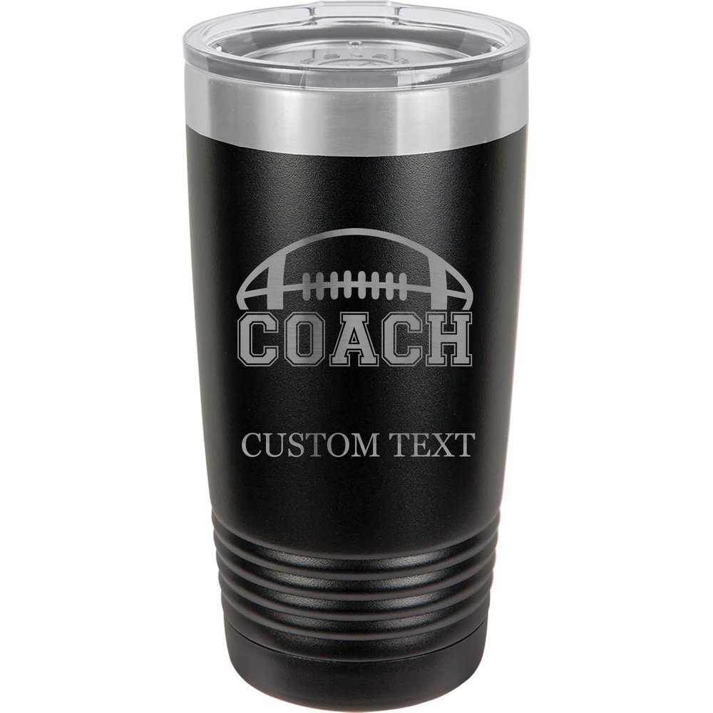 20-Ounce Vacuum Insulated Stainless Steel Tumbler Customized Double-Walled Laser Engraved Purple Coffee Mug, Football Coach, Personalized