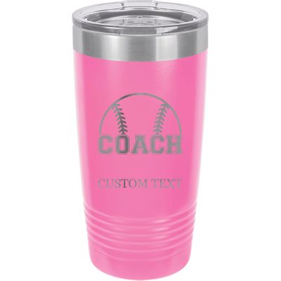 20-Ounce Vacuum Insulated Stainless Steel Tumbler Customized Double-Walled Laser Engraved White Coffee Mug, Baseball Coach, Personalized