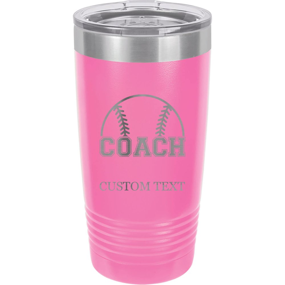 20-Ounce Vacuum Insulated Stainless Steel Tumbler Customized Double-Walled Laser Engraved White Coffee Mug, Baseball Coach, Personalized