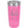 20-Ounce Vacuum Insulated Stainless Steel Tumbler Customized Double-Walled Laser Engraved White Coffee Mug, Baseball Coach, Personalized view 1