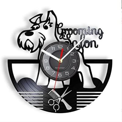 12 Inch Wall Clock Pet Hair Salon Grooming Vinyl CD Disc Wall Clock Puppy Trim The Hair Shop Decor Animal Interior Design Silent Vintage Clock