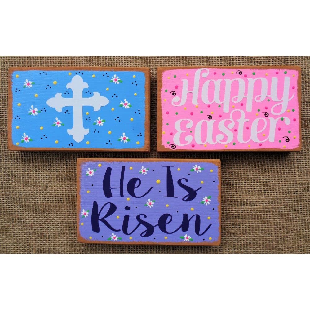 3 Piece Set Tiered Tray Mini Happy Easter Signs Shelf Sitter Vignette Setting