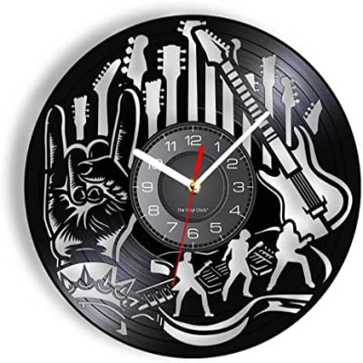 12 Inch Wall Clock Electric Guitars Vinyl Music Record Wall Clock for Rock N Roll Band Studio Heavy Metal Vinyl Disk Crafts Watch Club Pub Decor