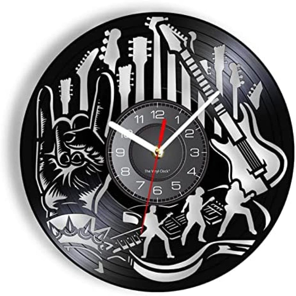 12 Inch Wall Clock Electric Guitars Vinyl Music Record Wall Clock for Rock N Roll Band Studio Heavy Metal Vinyl Disk Crafts Watch Club Pub Decor
