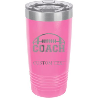 20-Ounce Vacuum Insulated Stainless Steel Tumbler Customized Double-Walled Laser Engraved Coffee Blue Mug, Football Coach, Personalized