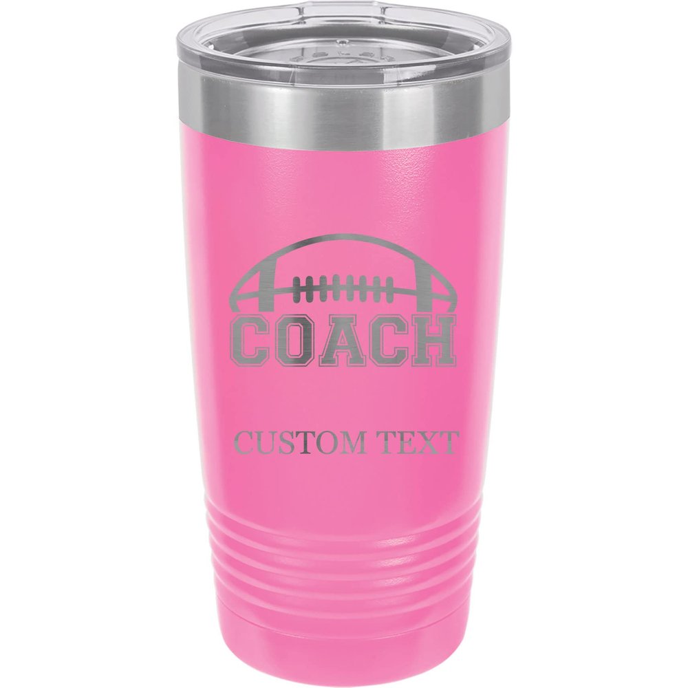 20-Ounce Vacuum Insulated Stainless Steel Tumbler Customized Double-Walled Laser Engraved Coffee Blue Mug, Football Coach, Personalized