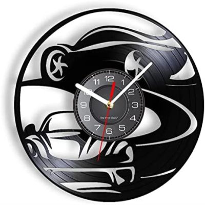 12 Inch Wall Clock Retro Drifting Car Vinyl Record Retro CD Disc Wall Clock Boys Room Home Decor Wall Watch Cyclone Drift Car Lovers