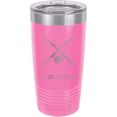20-Ounce Vacuum Insulated Stainless Steel Tumbler Customized Double-Walled Laser Engraved Coffee Black Mug, Fishing Rod, Personalized