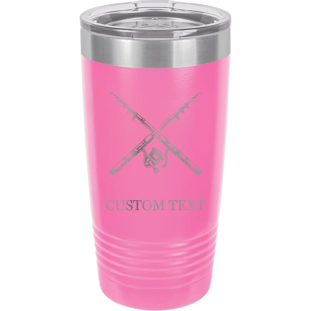 20-Ounce Vacuum Insulated Stainless Steel Tumbler Customized Double-Walled Laser Engraved Coffee Black Mug, Fishing Rod, Personalized